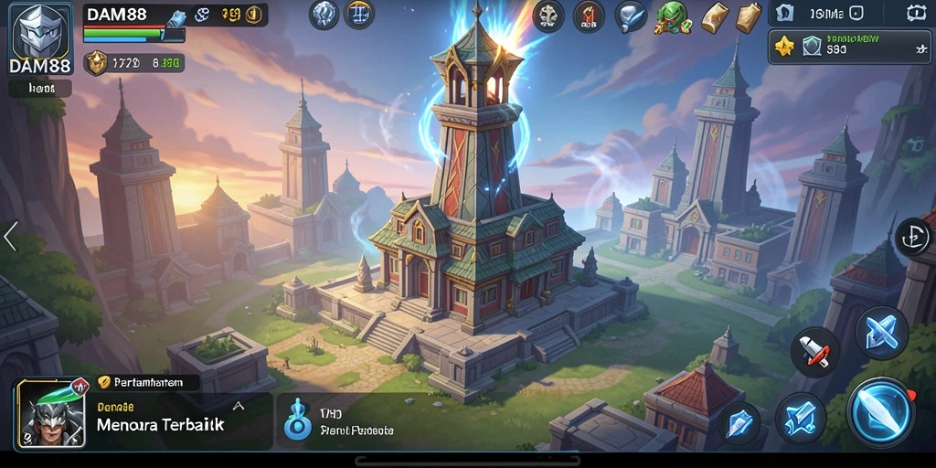 Screenshot utama DAM88 menunjukkan aksi seru dalam pertahanan menara.