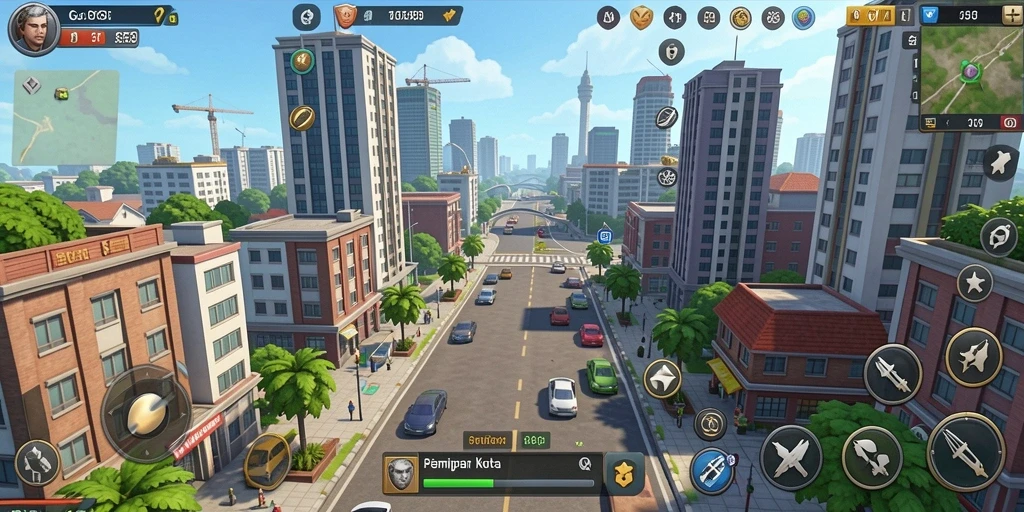 Tampilan gameplay G668 dengan aksi membangun kota yang seru.