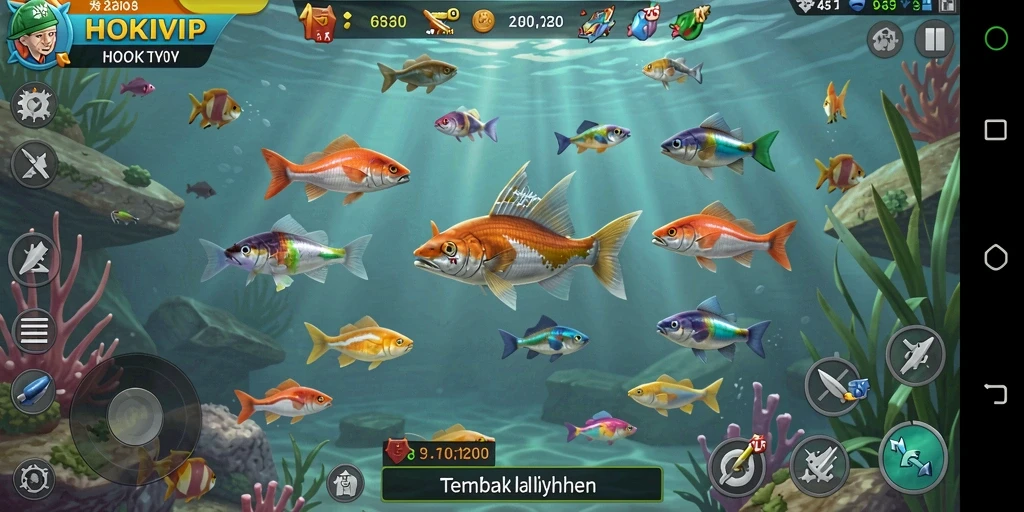 Screenshot HOKIVIP menampilkan aksi seru menangkap ikan.