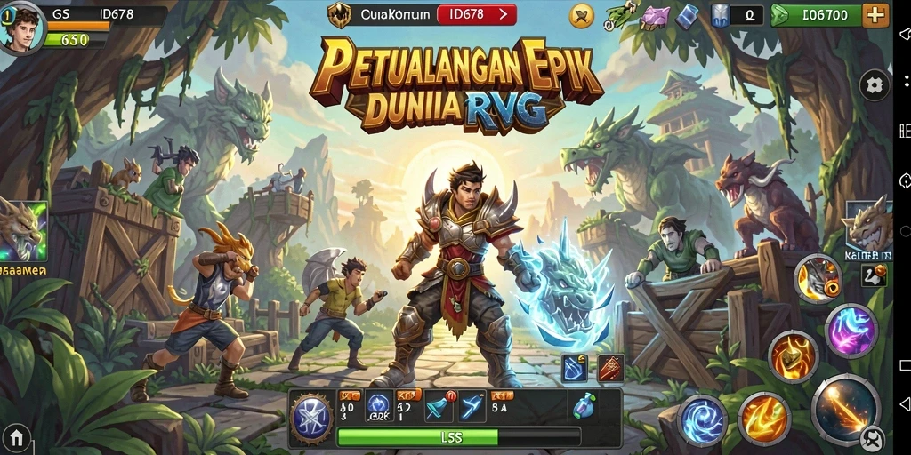 Tampilan gameplay mendalam dalam ID678 dengan strategi pertempuran RPG.