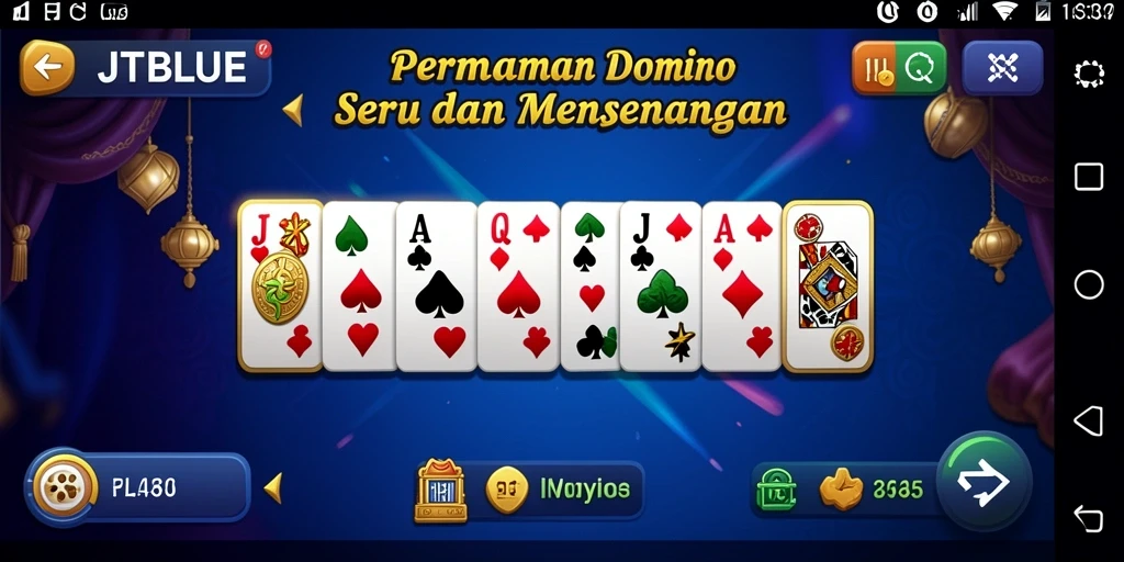 Screenshot gameplay utama JTBLUE yang menunjukkan keseruan permainan Domino.