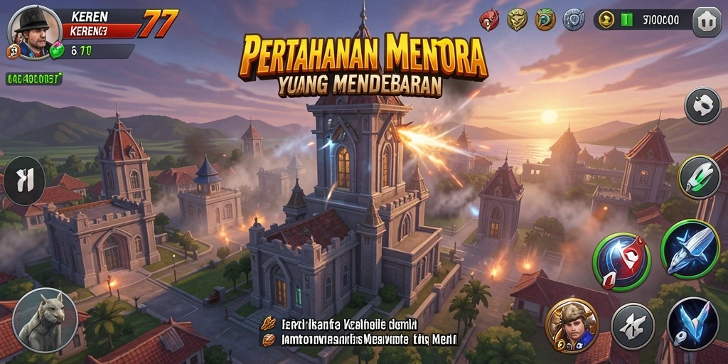 Tampilan menarik dari mode gameplay Tower Defense KEREN77.