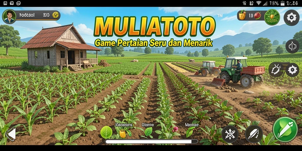 Screenshot gameplay MULIATOTO menunjukkan aktivitas pertanian yang seru.
