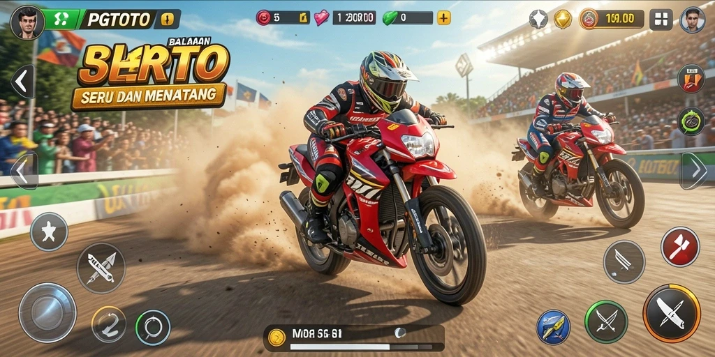 Tampilan gameplay PGTOTO yang menegangkan saat balapan motor.