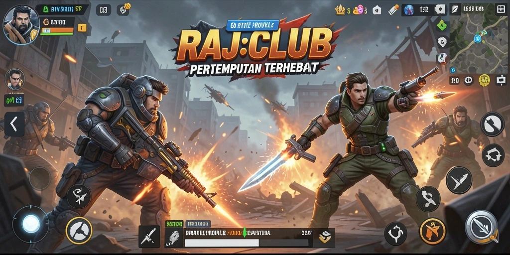 Screenshot RAJACLUB menampilkan pertempuran seru di arena Battle Royale.