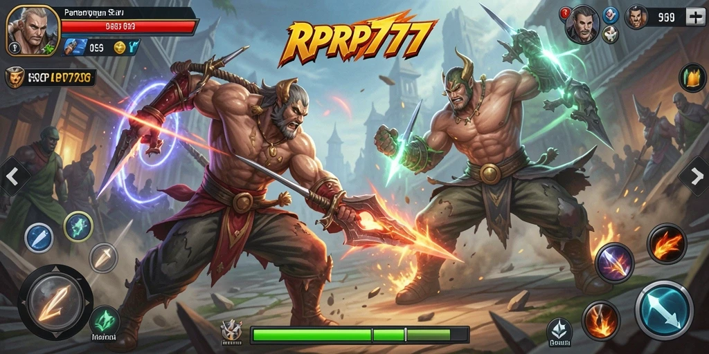Tampilan gameplay RPRP777 dengan pertarungan yang intens dan karakter beragam.