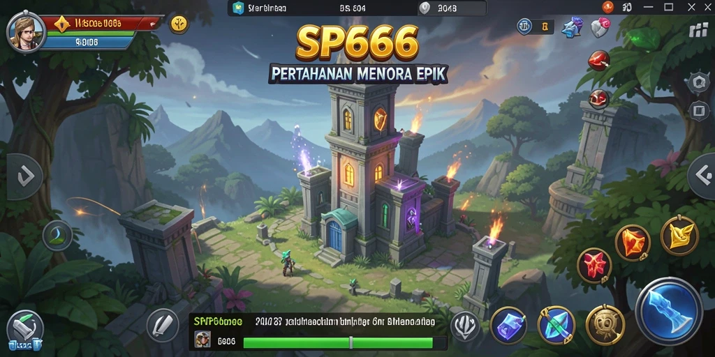 Tampilan gameplay SP666 yang mendebarkan dalam pertahanan menara.
